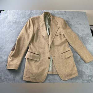 Country Casuals 42L Sandy Brown Blazer Sport Coat Jacket Elbow Patch •2 Holes